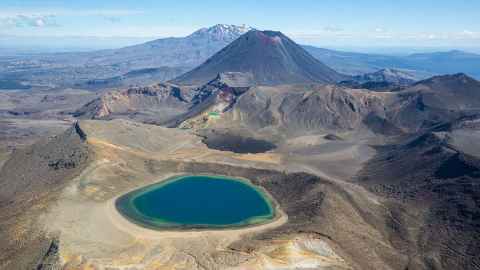 Crater lakes, with other mountains in the background in Tongariro National Park.