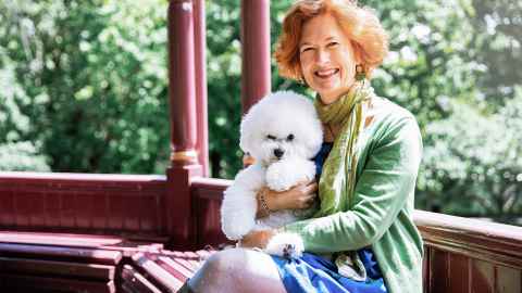 Professor Helen Sword with her dog Freddie. 