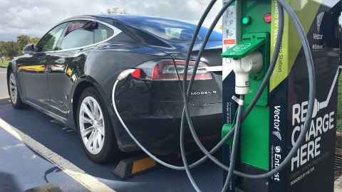 An electric car, charging.