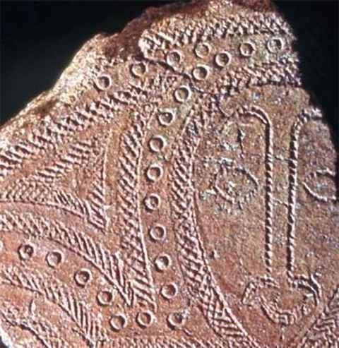 A fragment of Lapita pottery depicting a human face from the Solomon Islands