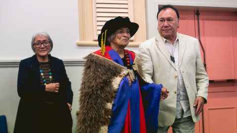 Dr Ngāpare Hopa in academic regalia.