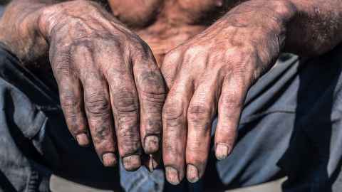 A labourer's dirty hands.