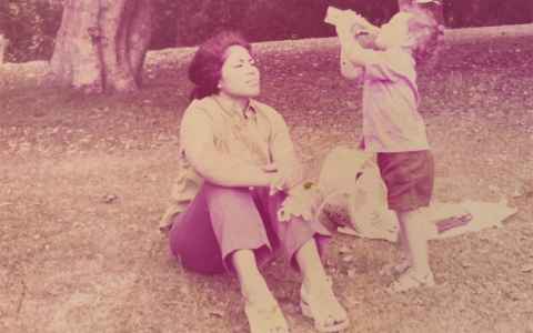 Lama Tone aged 3 with his mum in Auckland.