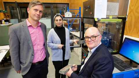 Professor Simon Bickerton, Engineering PhD student  Pari Aghcheghloo and  Dr Doug Wilson, who leads the University’s transportation engineering materials and modelling team.  