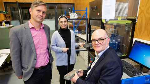 Professor Simon Bickerton, Engineering PhD student Pari Aghcheghloo and Dr Doug Wilson, who leads the University’s transportation engineering materials and modelling team.