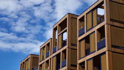 Modern wooden buildings.