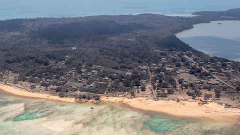 An island covered in volcanic ash.