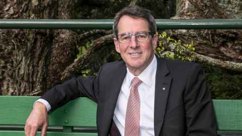 Jim Metson, on a park bench.