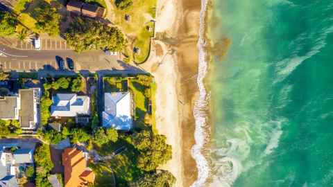 Beachside houses from above.