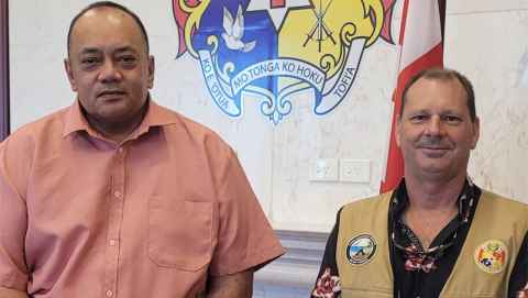 onga’s Prime Minister Siaosi Sovaleni with Shane Cronin on the last day of Shane’s two-and-a-half month scientific mission in Tonga. 