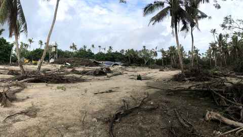 Fafa Island Resort after the tsunami caused by the 15 January Hunga eruption. 