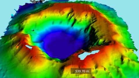 Hunga graphic showing 4km wide caldera