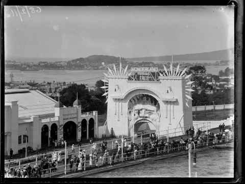 From: Shifting Grounds: Scenes from the Auckland Industrial, Agricultural and Mining Exhibition held at Pukekawa / Auckland Domain from 1913 to 1914 (Photograph by A.N. Breckon, 1913, Auckland Libraries Heritage Collections)