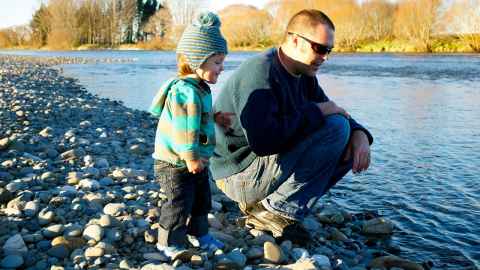 Dad and child by river
