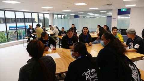 Students sitting in a classroom.