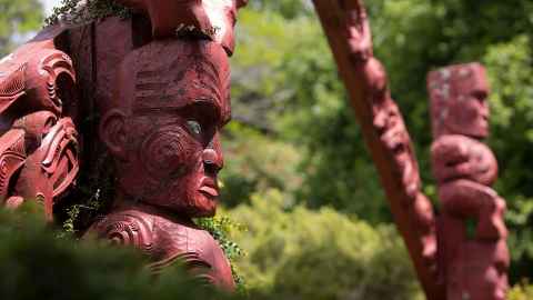 Carving at the entrance to Waipapa Marae at the University of Auckland.