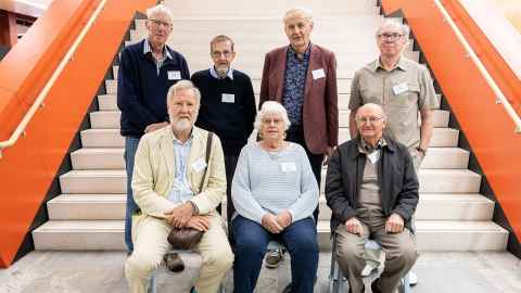 The committee for the 100th reunion. Top from left: Ralph Woods, Dave Court, Alan Bollard, Bruce Hayward. Bottom: Chris Patterson, Sue Woods, Bill Rae. And for the 50th reunion, below, in the same positions.