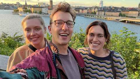Jonathan Lee with his girlfriend Bella, left, and law school friend Elizabeth, right, in Stockholm