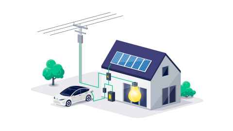 Electric vehicle and solar panels on house