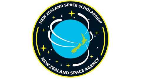 A badge with the words 'New Zealand Space Scholarship: New Zealand Space Agency'.