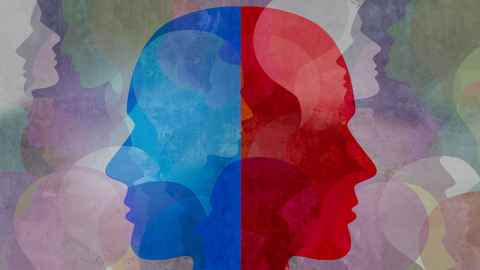 An istock concept of a brain divided into two halves suggesting a mental illness like schizophrenia.