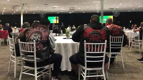 Gang members at the abuse in care inquiry hearing in February. 