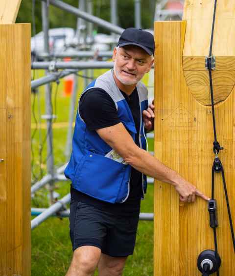 Professor Anthony Hoete shows the ropes used to pull the structure to the ground like a tent.