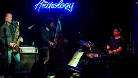 Four jazz musicians play with Creative Jazz Club Aotearoa