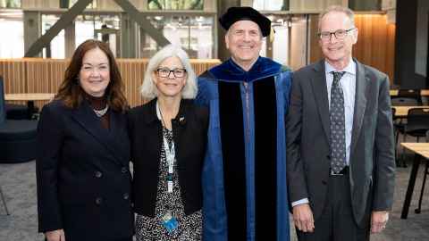 From left, Professor Nuala Gregory Dean of Creative Arts and Industries, , Vice-Chancellor Professor Dawn Freshwater, Dean of Arts Professor Robert Greenberg, Dean of Education and Social Work, Professor Mark Barrow.