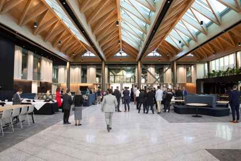 B201's airy atrium has natural light. 