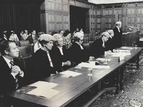 Alison Quentin-Baxter in the International Court of Justice in the Nuclear Tests (New Zealand v France) case in 1973.