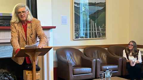 Greg O'Brien and Linda Tyler (sitting in the corner where Don Binney used to chat to poet Kendrick Smithyman).