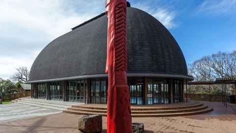 The Fale Pasifika, a large rounded building.