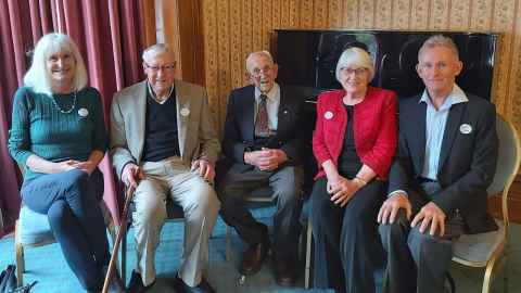 From left: Professor Linda Bryder, Sir Colin Maiden, Emeritus Professor Russell Stone, Emerita Professor Raewyn Dalziel and family member Emeritus Professor Peter Stone. 