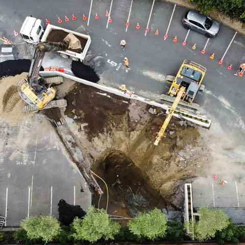 A sinkhole the size of a tennis court on St George's Bay Road 27 on September 2023 picre supplied credit: Desley Simpson https://www.facebook.com/desley.simpson NZH 02Oct23 - A giant sinkhole opened on St Georges Bay Rd, Parnell. Photo: Desley Simpson