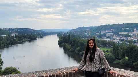When she can, Yukti Vyas likes to explore Europe. Here she is in Vyšehrad,Prague, with the Vltava River behind her.