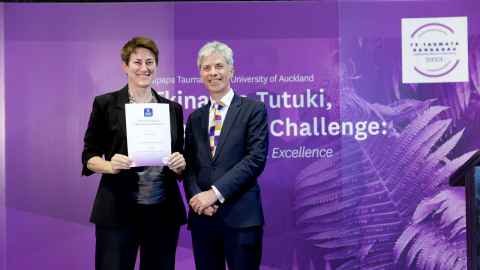 Maria Treadaway, Faculty of Arts with Deputy Vice-Chancellor, Research, Professor Frank Bloomfield.