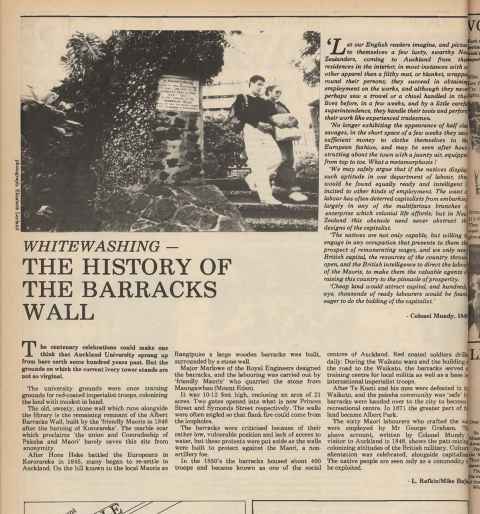 A 1983 Craccum article around the time the plaque was removed from Albert Barracks Wall.