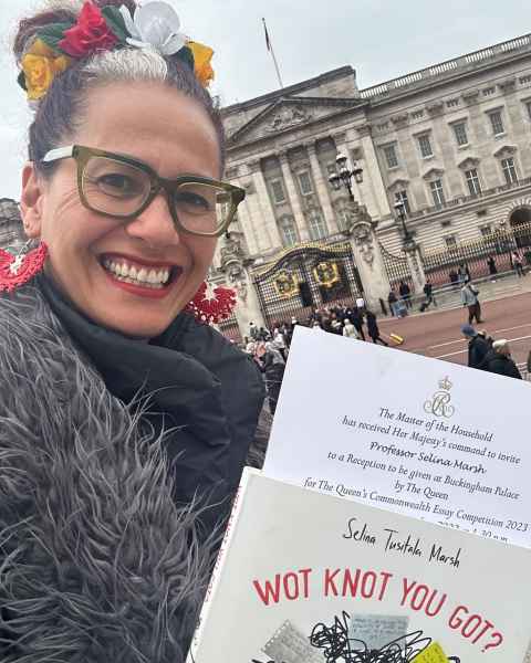 Professor Selina Tusitala Marsh in London in November 2023 for the Queen’s Commonwealth Essay Competition at Buckingham Palace