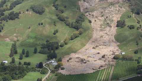 Image of a landslide in Taurau Valley Road, Gisborne in February 2023, following Cyclone Gabrielle.