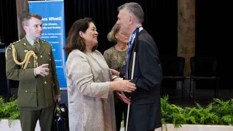 Governor-General Dame Cindy Kiro with Dean of Arts Professor Robert Greenberg. 
