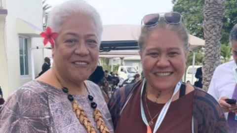 image of Samoa Prime Minister Fiamē and Prof Jemaima Tiatua-Siau at conference in Antigua & Barbuda