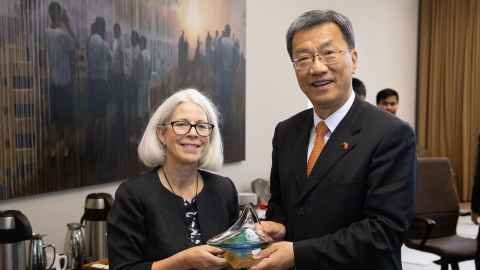 The Vice-Chancellor Professor Dawn Freshwater was able to renew her connection with Dr Huai Jinpeng, China's Education Minister.