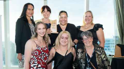 A photo of the representatives of the University of Auckland careers services team at the New Zealand Association of Graduate Employers (NZAGE) Industry Awards.