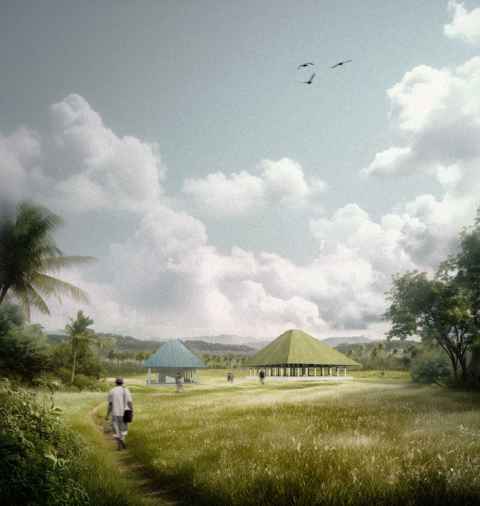 The Fale Tele and the Fale Umu.