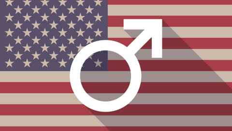 male gender symbol against American flag