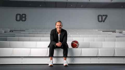 Dame Lisa Carrington on the bleachers at Hiwa Recreation Centre.