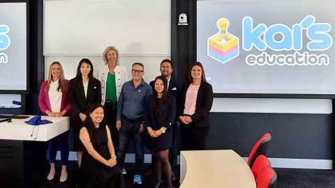 Intensive presentation training: The students with Kai's Education co-founders Ronel Schodt and Bruce Jackson (centre).