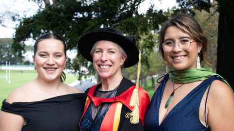 Esther and her daughters celebrate in The Domain, Auckland