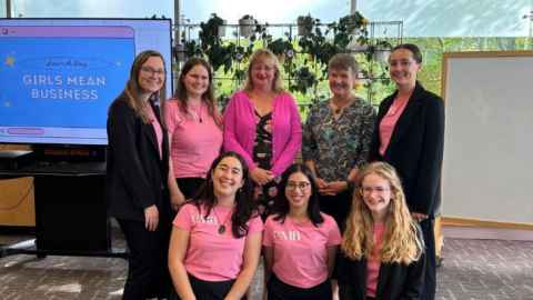 The Girls Mean Business team, with Dame Theresa Gattung pictured centre, back row.